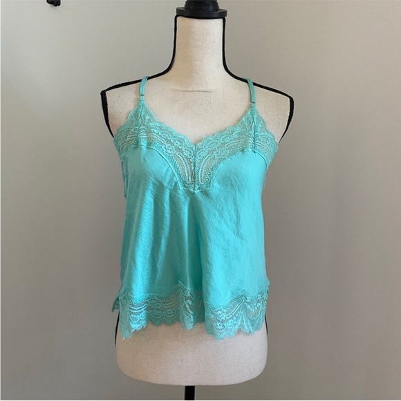 INC International Concept Teal Lace Trim Camisole XS Fairycore Romantic Cami 90s - Picture 1 of 11